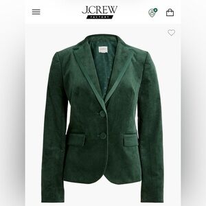 J Crew DARKEST FOREST Green velvet schoolboy blazer St Patrick’s Day 🍀